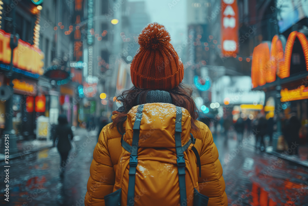 A solo traveler exploring a bustling city, immersing themselves in the sights, sounds, and flavors of a new culture. Concept of wanderlust and discovery. Generative Ai. A solo traveler exploring a bustling city, immersing themselves in the sights, sounds, and flavors of a new culture. Concept of wanderlust and discovery. Generative Ai.