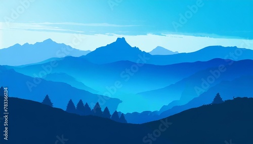 vector blue landscape with silhouettes of mountains and hills © Michelle