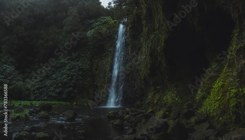 waterfall at parque natural da ribeira dos caldeiroes sao miguel azores portugal