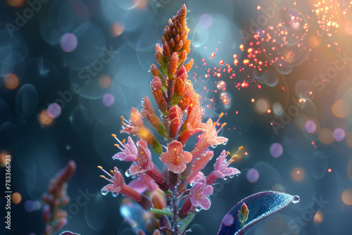 A plant that emits colorful spores that create mesmerizing patterns in the air. Concept of botanical magic. Generative Ai.