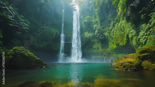 Majestic Waterfall in Lush Forest