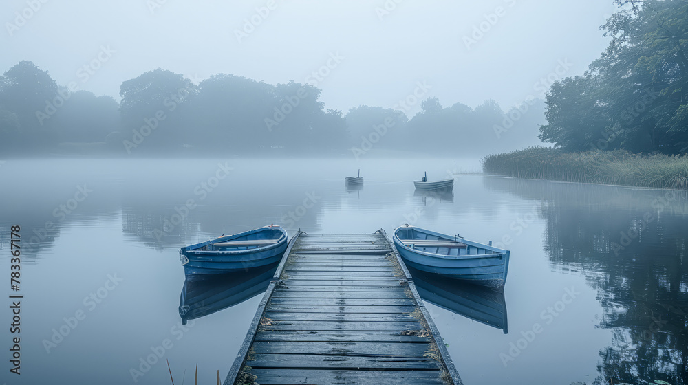 A Misty Morning on a Calm River with rowing Boats moored to a Wooden Jetty Wallpaper Background Cover Magazine Journal Illustration Brainstorming Digital Art A Misty Morning on a Calm River with rowing Boats moored to a Wooden Jetty Wallpaper Background Cover Magazine Journal Illustration Brainstorming Digital Art