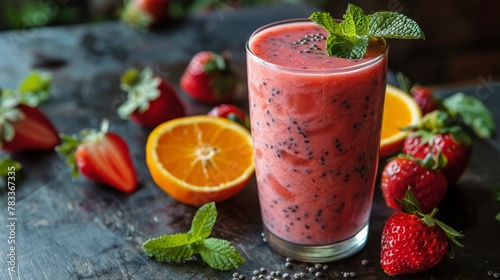 Fresh Strawberry and Orange Smoothie on Table