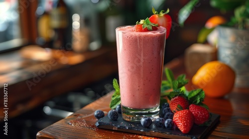 Fresh Strawberry and Orange Smoothie on Table