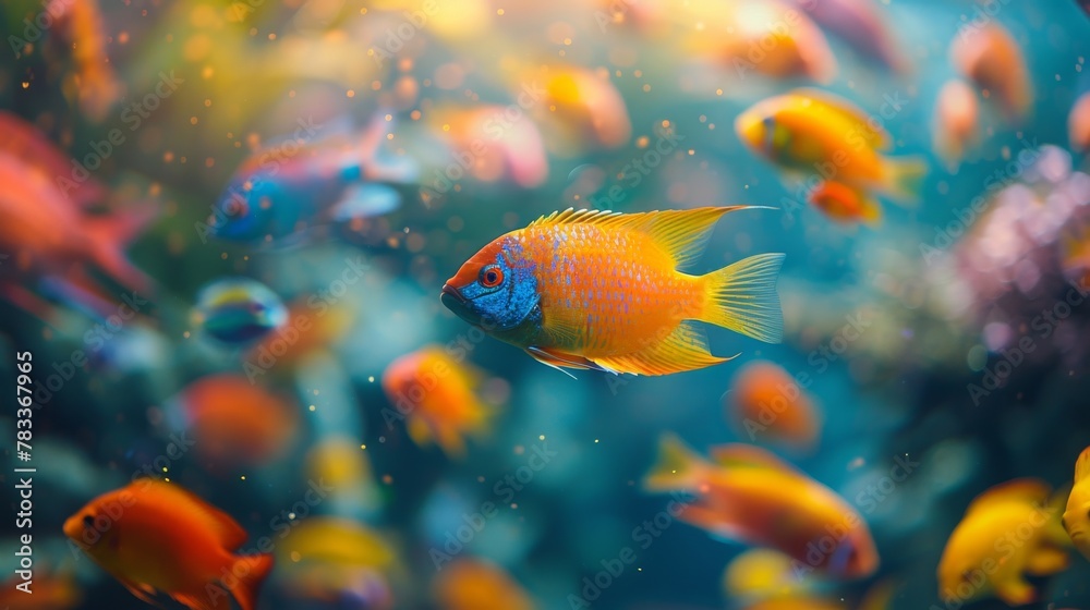 Fototapeta premium Group of Fish Swimming in an Aquarium