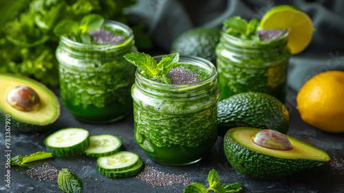 Glasses Filled With Green Smoothies