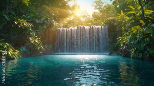 Majestic Waterfall in Dense Forest
