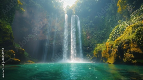 Majestic Waterfall in Lush Forest