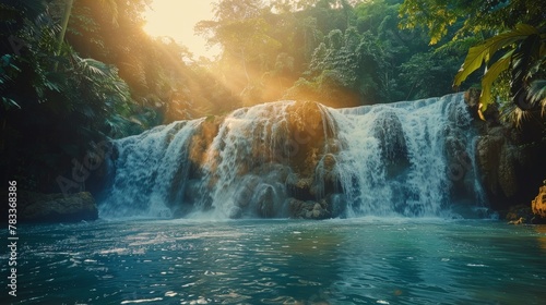 Majestic Waterfall in Lush Forest