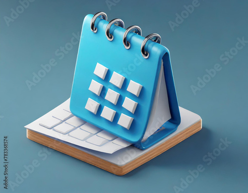 Blue calendar 3d icon date schedule isolated on background with empty time reminder plan appointment agenda concept or white paper organizer planner calender and blank timetable meeting © Donald