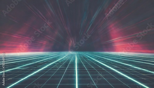 retro style sci fi future synthwave background futuristic perspective grid landscape digital cyber surface suitable for design party flyer banner poster or cover style 80s or 90s 3d illustration photo