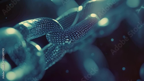 This close-up photograph showcases a blue chain against a solid black background, highlighting its intricate details, An Video depicting the transparency element of blockchain, AI Generated photo