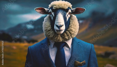 a dapper sheep in a sleek suit and tie strikes a confident pose proving that style knows no species photo