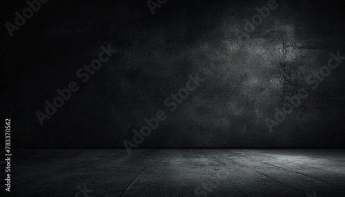 exposed concrete wall dark panoramic background with floor for placement and presentation