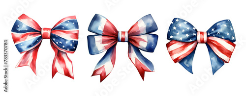 4th of July big bow ribbon, watercolor clipart illustration with isolated background. photo