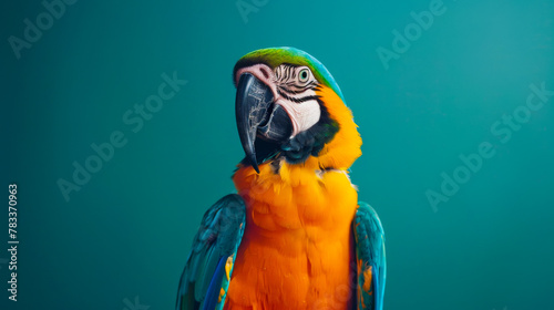 Surreal Studio Portrait of a Young Parrot on Green Background