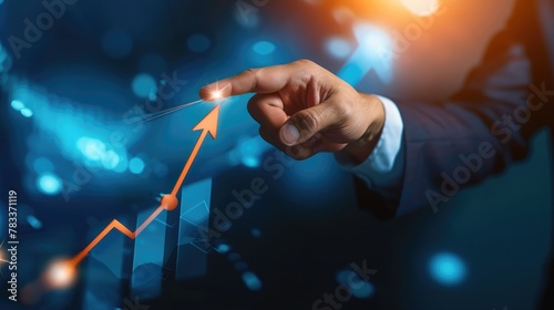 Business development to success and growing growth concept, Businessman pointing arrow graph corporate future growth plan