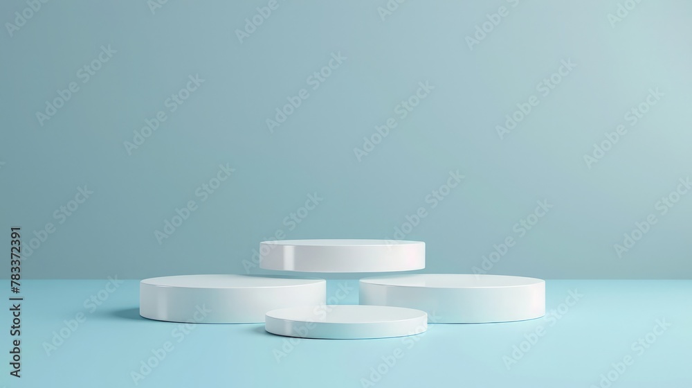 Abstract empty white podium on blue background. Mock up stand for product presentation. Minimal concept. Advertising template Abstract empty white podium on blue background. Mock up stand for product presentation. Minimal concept. Advertising template