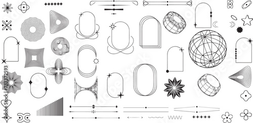 Frames collection with different stars. Minimalistic linear frames, arches, elements, geometric shapes and lines. Aesthetic frames for poster design, vector set in modern style