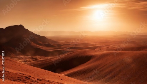 sunset on mars dust obscured martian landscape 3d illustration