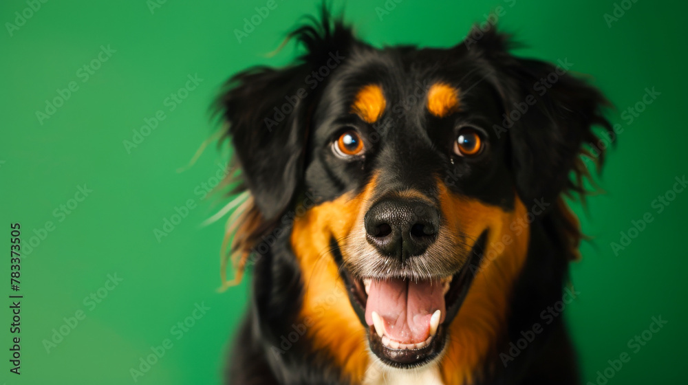 Whimsical Portrait of a Smiling Puppy with Green Surroundings
