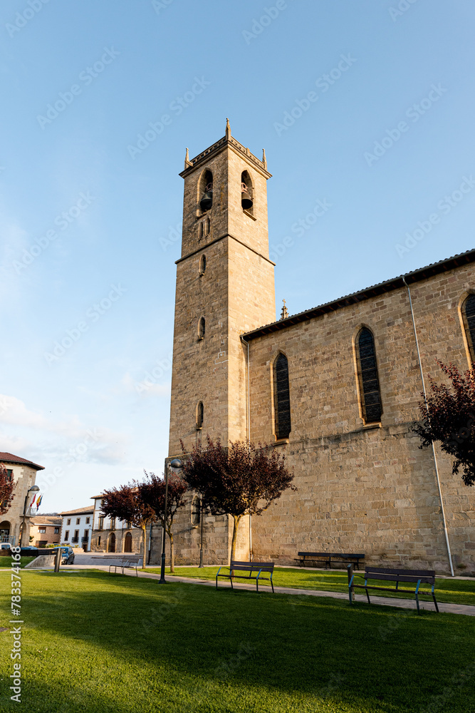 Exterior facade of the Obanos Church at sunset (Pamplona, Spain)