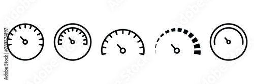 Speed meter icon. Manometer industrial control fuel auto electrical tester speed power measure line vector illustration photo