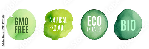 Bio watercolor green logo leaf eco organic vector icon. Eco bio vegan plant label badge ecology icon.