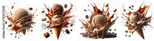 coffee chocolate ice cream cone isolated png with splash coffee photo