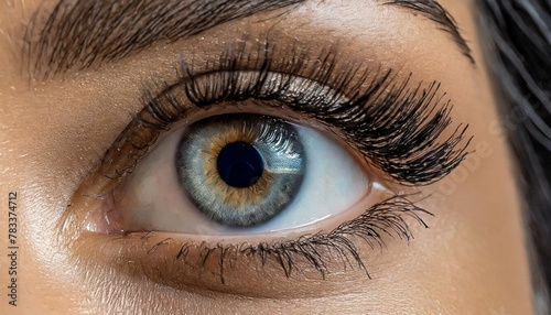 this close up captures a womans eye with remarkably long lashes enhanced by the application of mascara for added length and volume the focus is on the intricate details of the eye and lashes