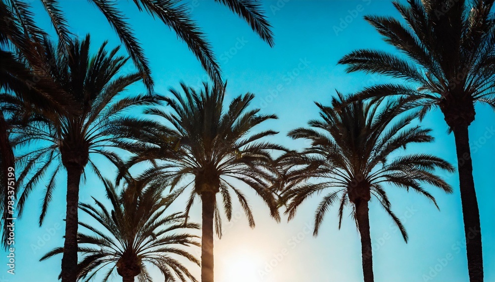 tropical palm tree silhouettes on a blue background tropical summer backdrop vector generative ai