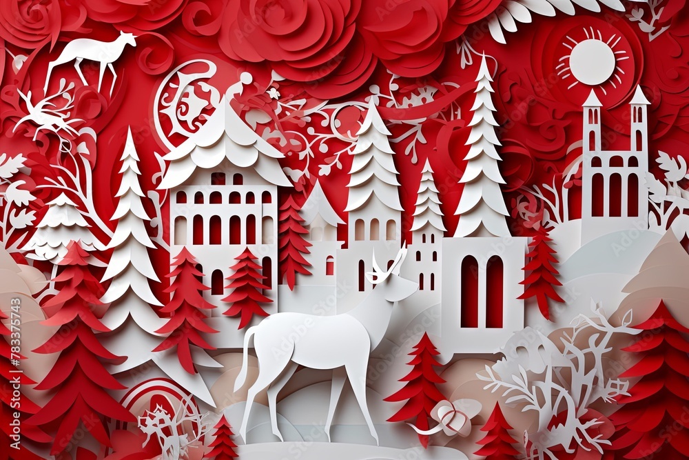 Whimsical Paper Cuts Festive Christmas Decoration Background
