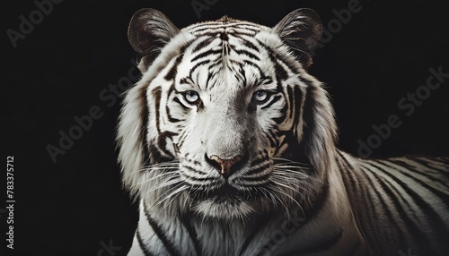 portrait of a white tiger isolated on black background