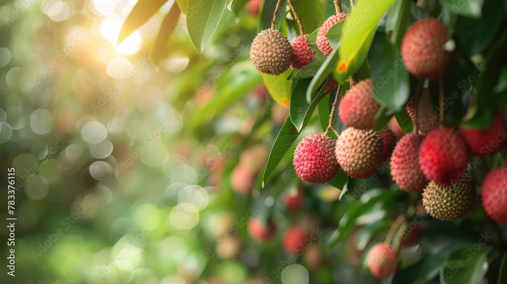 Lychee tree in the garden are excellent source of vitamin C. Green organic Lychee hanging on tree Lychee tree in the garden are excellent source of vitamin C. Green organic Lychee hanging on tree