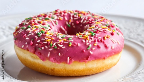 pink donut closeup on white