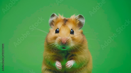 Detailed Close-Up of Hamster on Green Background