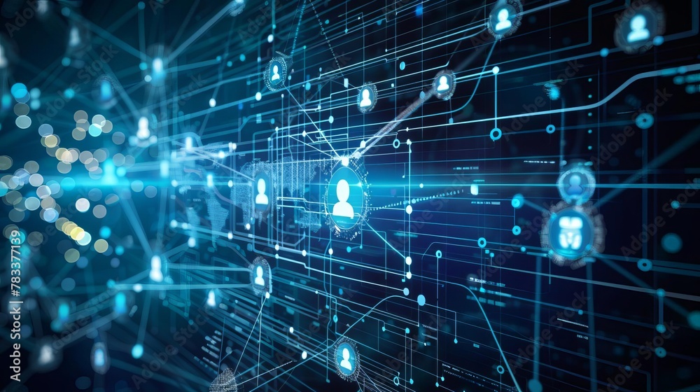 global business network with data exchange and hr elements conceptual digital illustration global business network with data exchange and hr elements conceptual digital illustration