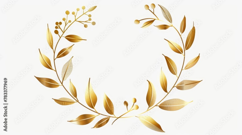 Fototapeta premium golden winner wreath with laurel leaves ornamental card icon transparent png background