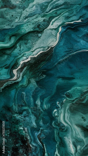 Elegant Abstract Art Depicting Flowing Turquoise Waves with Marble-like Texture Perfect for Modern Aesthetic Backgrounds or Wallpapers