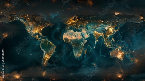 a map of the world with a lot of lights on it