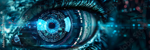 AI robot eye in dark tech space,
