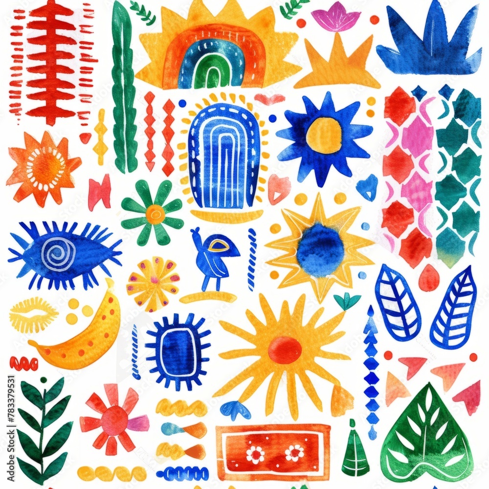 Fototapeta premium Bright and playful watercolor artistic elements, perfect for educational materials, children's content, and creative designs.