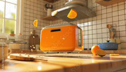 The teleporting toaster surprised everyone by popping up in random places around the kitchen. photo