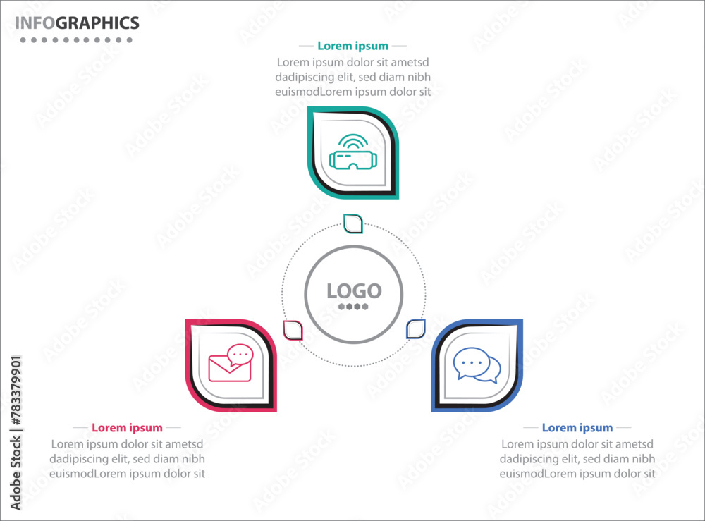 Fototapeta premium Circle infographic template with 3 options for presentations. Vector infographic design template. diagram, number options. Data visualization. Business concept with 3 steps, three process.