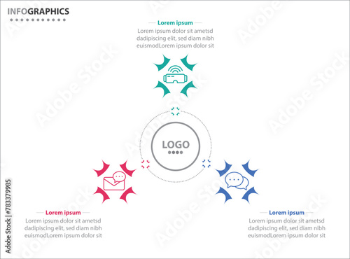 Circle infographic template with 3 options for presentations. Vector infographic design template. diagram, number options. Data visualization. Business concept with 3 steps, three process. © Aniket