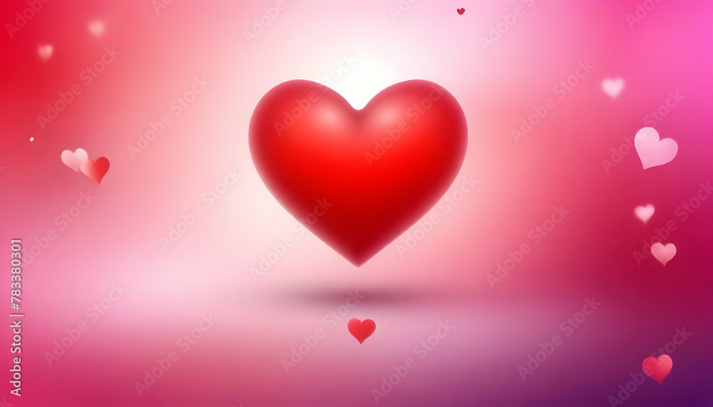 Delicate image of a glowing pink heart with a dreamy bokeh effect of smaller hearts