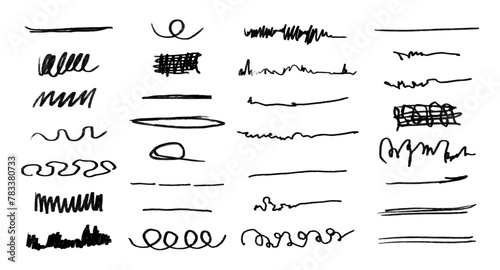 Crayon brush stroke underline set. Grunge creative text decoration. Vector illustration for banner, web site, poster