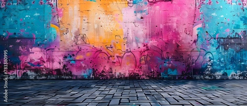 Colorful Urban Canvas: Graffiti Strokes & Space for Artistic Expression. Concept Graffiti Art, Urban Landscape, Street Photography, Creative Expression, Colorful Canvases