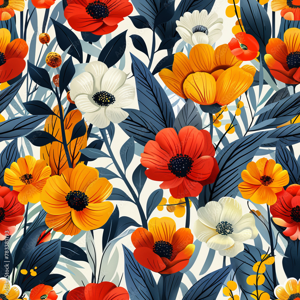 Colorful Floral Pattern Seamless Design for Decorative Backgrounds and Floral Textile Design