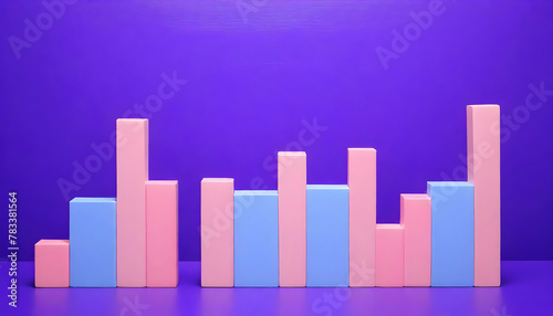 Free Download A minimalist 3D illustration of a bar graph with varying heights of pink and blue bars set against a solid purple backdrop for a modern and clean look - GFXLoad